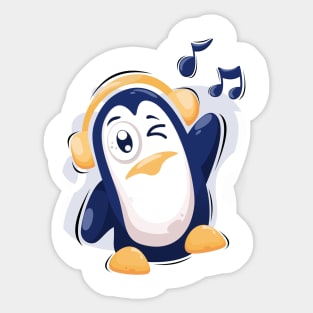 Penguin Listening Music Sticker